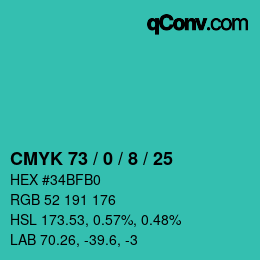カラーコード: CMYK 73 / 0 / 8 / 25 | qconv.com