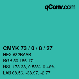 Color code: CMYK 73 / 0 / 8 / 27 | qconv.com