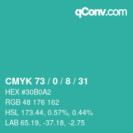 カラーコード: CMYK 73 / 0 / 8 / 31 | qconv.com
