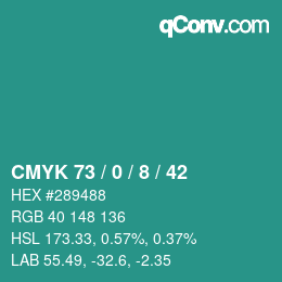 Farbcode: CMYK 73 / 0 / 8 / 42 | qconv.com