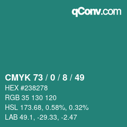 Color code: CMYK 73 / 0 / 8 / 49 | qconv.com