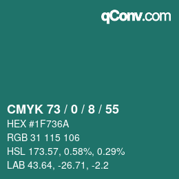 カラーコード: CMYK 73 / 0 / 8 / 55 | qconv.com