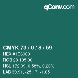 颜色代码: CMYK 73 / 0 / 8 / 59 | qconv.com
