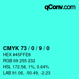 カラーコード: CMYK 73 / 0 / 9 / 0 | qconv.com