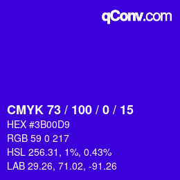 颜色代码: CMYK 73 / 100 / 0 / 15 | qconv.com