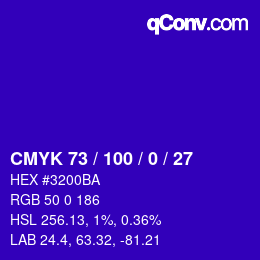 Color code: CMYK 73 / 100 / 0 / 27 | qconv.com