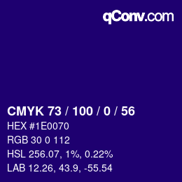 Color code: CMYK 73 / 100 / 0 / 56 | qconv.com