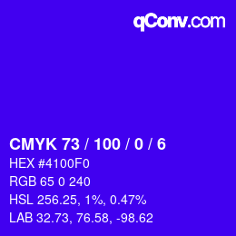 カラーコード: CMYK 73 / 100 / 0 / 6 | qconv.com