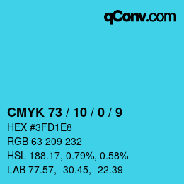 カラーコード: CMYK 73 / 10 / 0 / 9 | qconv.com
