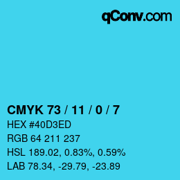 Color code: CMYK 73 / 11 / 0 / 7 | qconv.com