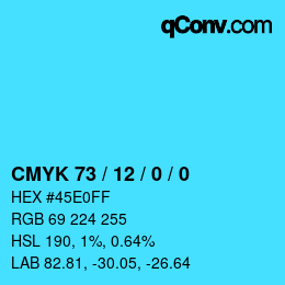 Color code: CMYK 73 / 12 / 0 / 0 | qconv.com