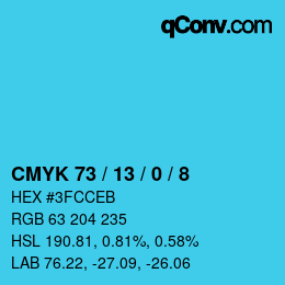 カラーコード: CMYK 73 / 13 / 0 / 8 | qconv.com