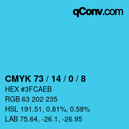 カラーコード: CMYK 73 / 14 / 0 / 8 | qconv.com