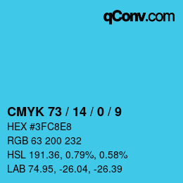 Farbcode: CMYK 73 / 14 / 0 / 9 | qconv.com