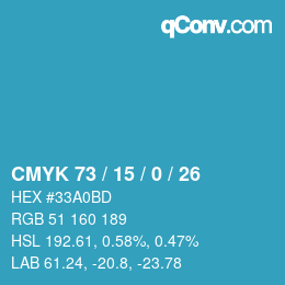 Farbcode: CMYK 73 / 15 / 0 / 26 | qconv.com
