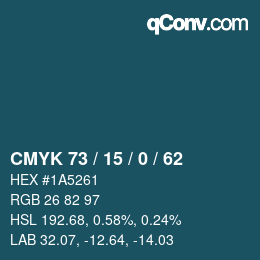 Color code: CMYK 73 / 15 / 0 / 62 | qconv.com