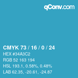 Farbcode: CMYK 73 / 16 / 0 / 24 | qconv.com