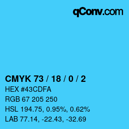 颜色代码: CMYK 73 / 18 / 0 / 2 | qconv.com