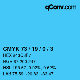 Color code: CMYK 73 / 19 / 0 / 3 | qconv.com