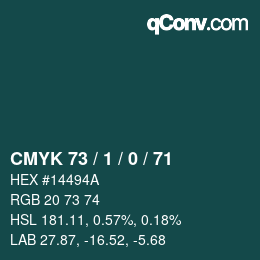 Color code: CMYK 73 / 1 / 0 / 71 | qconv.com