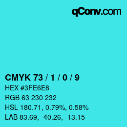 カラーコード: CMYK 73 / 1 / 0 / 9 | qconv.com