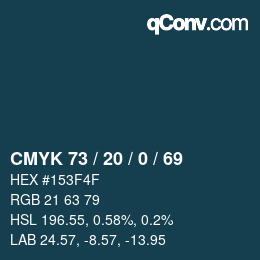 Código de color: CMYK 73 / 20 / 0 / 69 | qconv.com