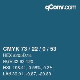 Farbcode: CMYK 73 / 22 / 0 / 53 | qconv.com
