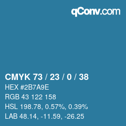 カラーコード: CMYK 73 / 23 / 0 / 38 | qconv.com