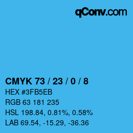カラーコード: CMYK 73 / 23 / 0 / 8 | qconv.com