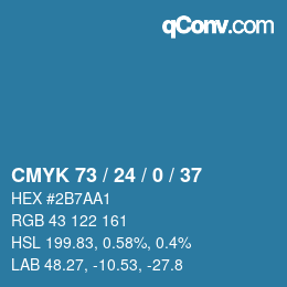 カラーコード: CMYK 73 / 24 / 0 / 37 | qconv.com