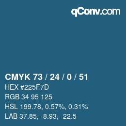 Color code: CMYK 73 / 24 / 0 / 51 | qconv.com
