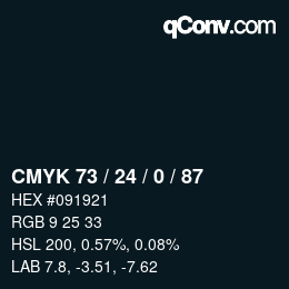 Color code: CMYK 73 / 24 / 0 / 87 | qconv.com