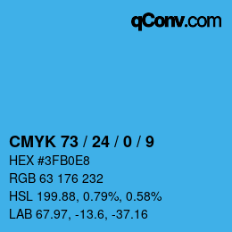 カラーコード: CMYK 73 / 24 / 0 / 9 | qconv.com