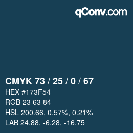 颜色代码: CMYK 73 / 25 / 0 / 67 | qconv.com