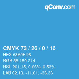 カラーコード: CMYK 73 / 26 / 0 / 16 | qconv.com