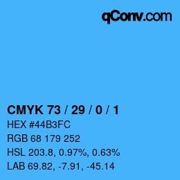 カラーコード: CMYK 73 / 29 / 0 / 1 | qconv.com