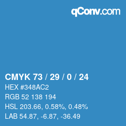 カラーコード: CMYK 73 / 29 / 0 / 24 | qconv.com