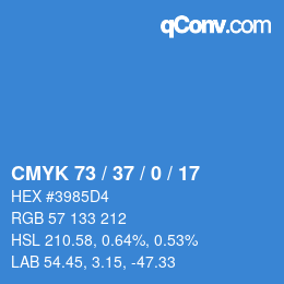 カラーコード: CMYK 73 / 37 / 0 / 17 | qconv.com