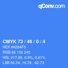 Color code: CMYK 73 / 46 / 0 / 4 | qconv.com