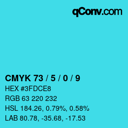 カラーコード: CMYK 73 / 5 / 0 / 9 | qconv.com