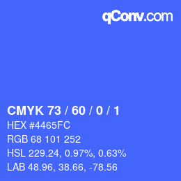 カラーコード: CMYK 73 / 60 / 0 / 1 | qconv.com