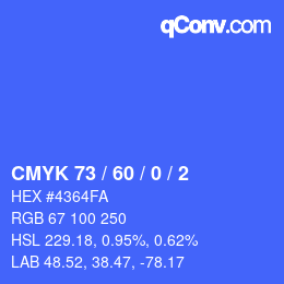 カラーコード: CMYK 73 / 60 / 0 / 2 | qconv.com