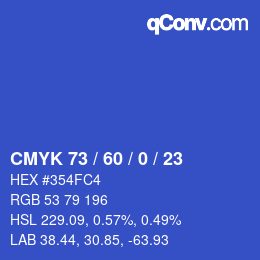 カラーコード: CMYK 73 / 60 / 0 / 23 | qconv.com