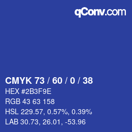 Color code: CMYK 73 / 60 / 0 / 38 | qconv.com