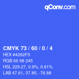 カラーコード: CMYK 73 / 60 / 0 / 4 | qconv.com