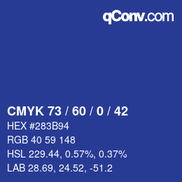 カラーコード: CMYK 73 / 60 / 0 / 42 | qconv.com