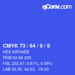カラーコード: CMYK 73 / 64 / 0 / 8 | qconv.com