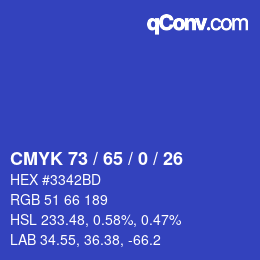Color code: CMYK 73 / 65 / 0 / 26 | qconv.com