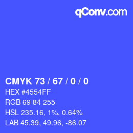 颜色代码: CMYK 73 / 67 / 0 / 0 | qconv.com