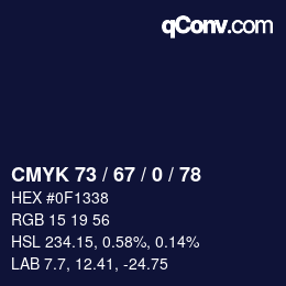 Color code: CMYK 73 / 67 / 0 / 78 | qconv.com